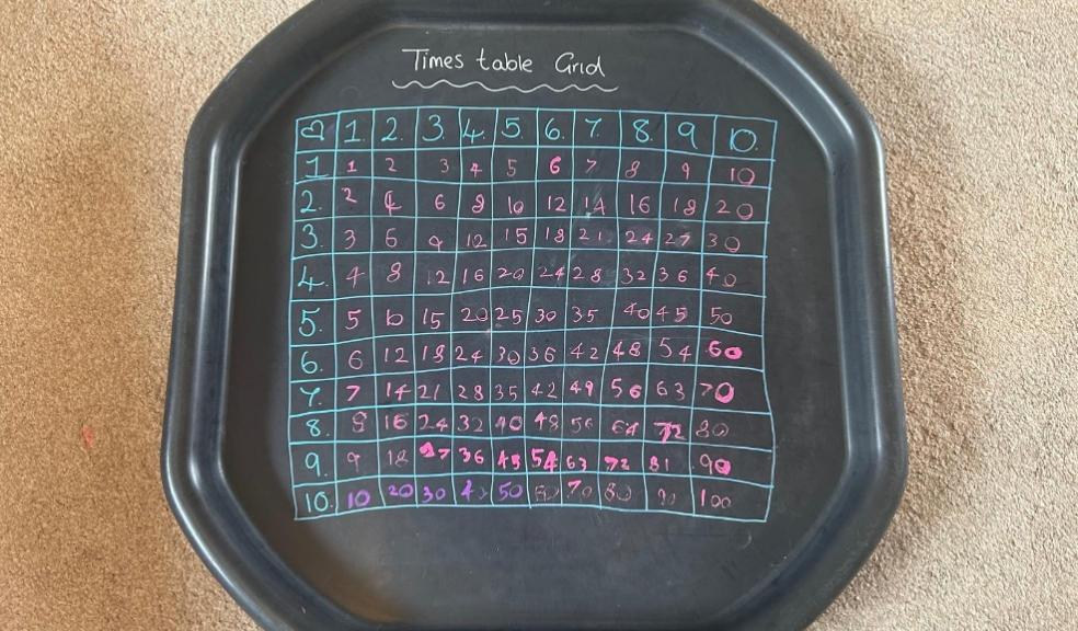 picture of a Times table grid tuff tray activity