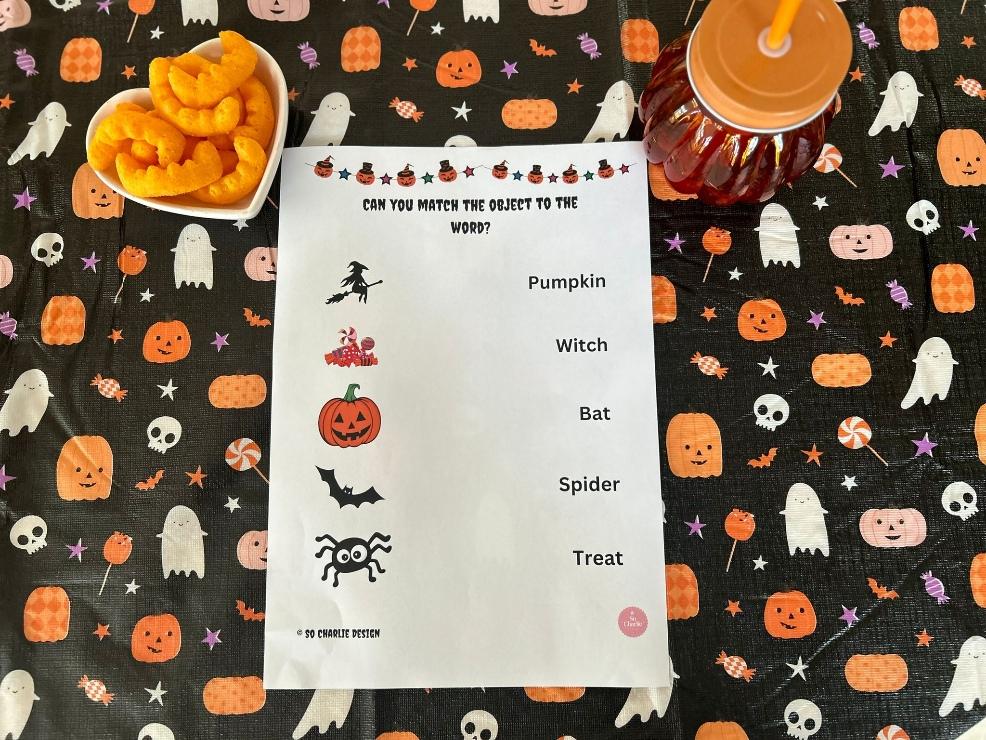 Picture of a Can you match the object to the word Halloween activity for kids