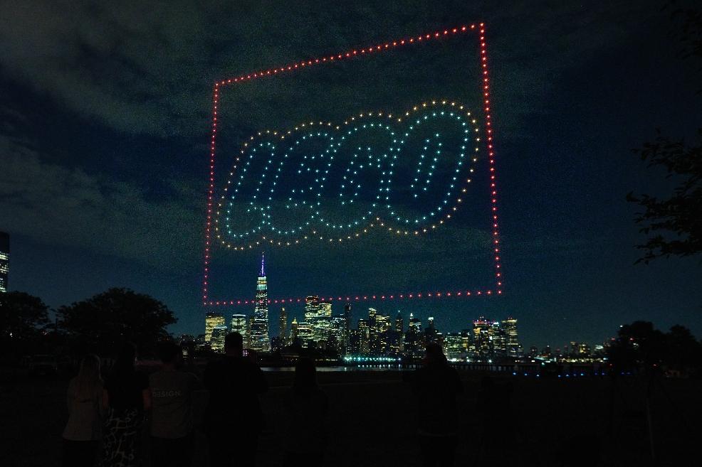 picture of Lego image projected into the sky