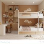 Picture of a neutral childrens bedroom with bunkbeds
